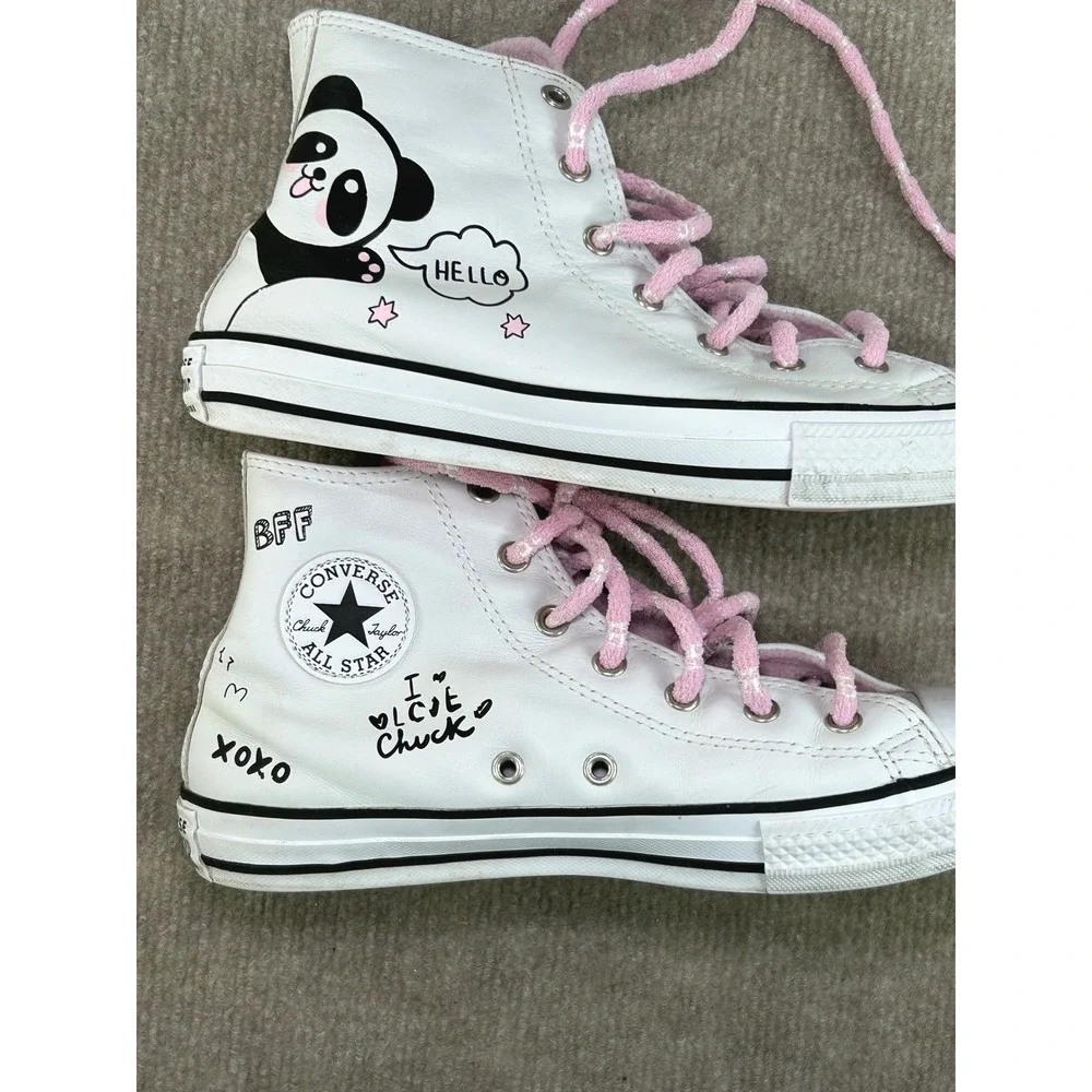 Converse Chuck Taylor Panda Leather High Top‎ Sneakers White Pink 669725C 5.5